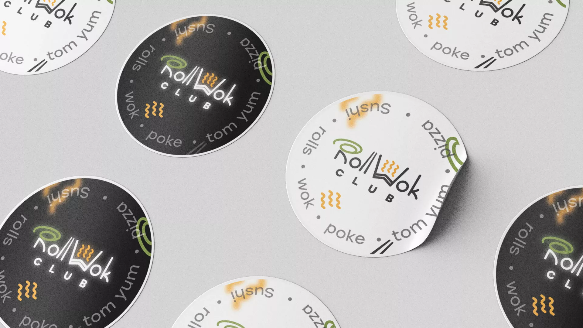 Разработка наклеек для суши-бара «Roll Wok Club» в Новомосковске