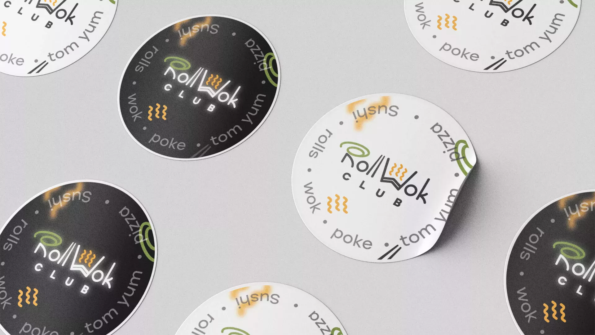 Разработка наклеек для суши-бара «Roll Wok Club» в Новомосковске
